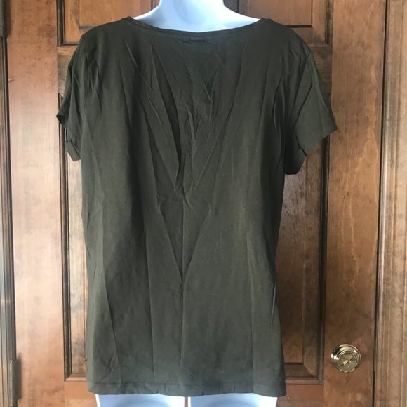 H&M Basic Dark Olive V-Neck Cap Sleeve Tee Large - Picture 6 of 9